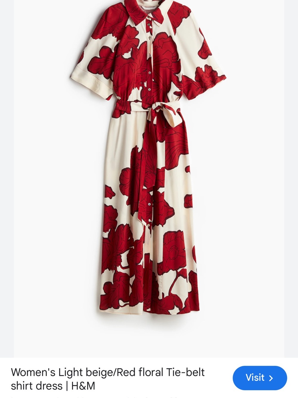 H&M Red & Cream Floral Button-Front Blouse shirt dress USA small